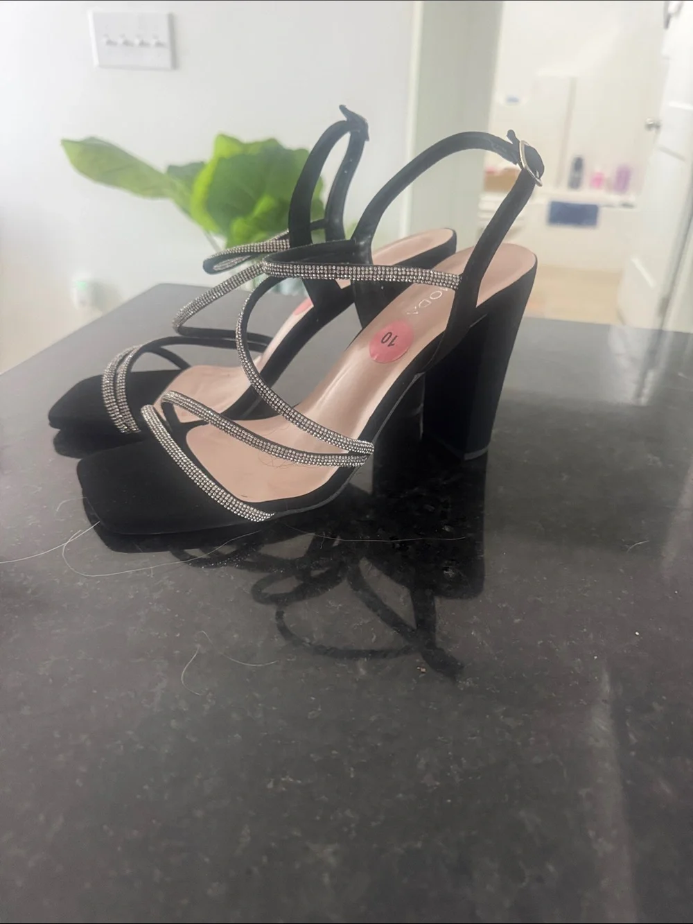 Moda Black Strappy Heeled Sandals with Silver Rope Detail